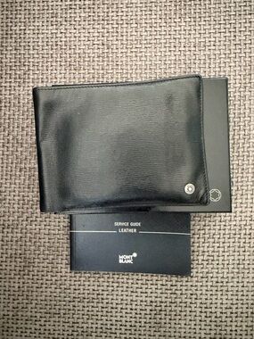 Montblanc Black Leather Bifold Wallet Snap Coin Pocket & Original Box Minimalist